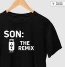 Algodão peruano - Filho, o remix do pai- emblema central -Camiseta Masculina (clássica) e Feminina (baby look) 497146