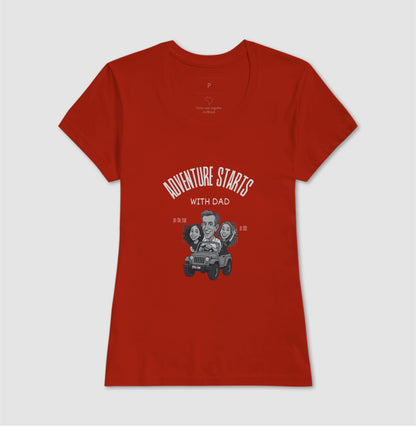 Pai aventureiro no Jeep - Camiseta Masculina (clássica) e Feminina (baby look) - Confort