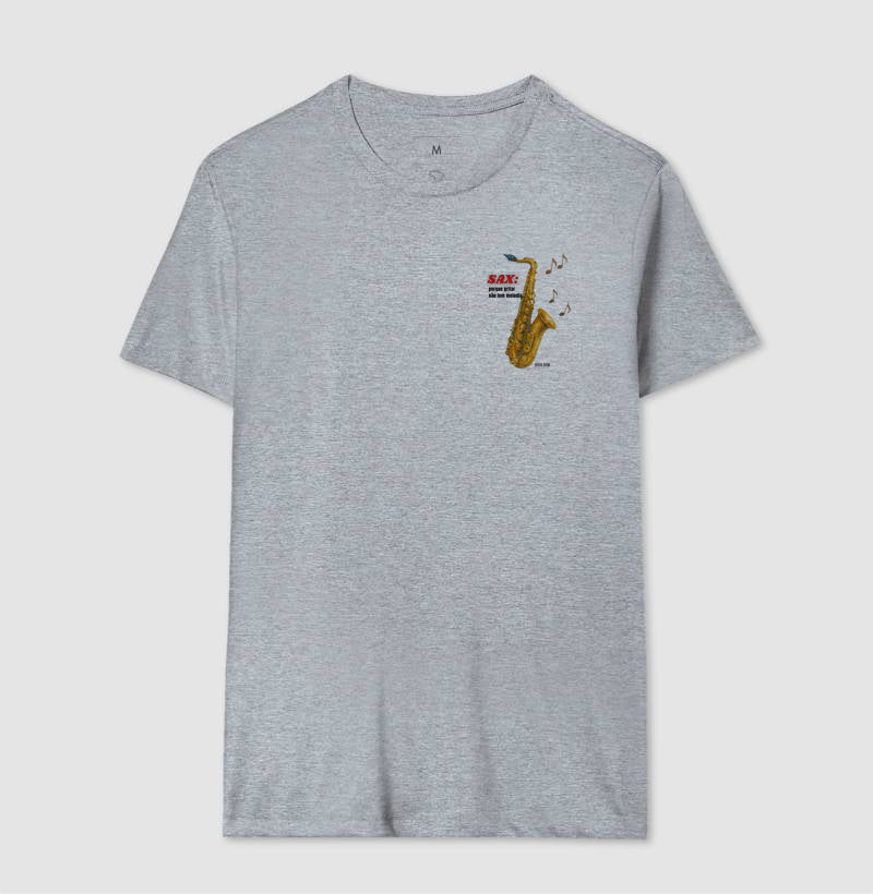 Sax: Gritar não é Melogia (lateral) -  Camiseta e Baby Look Confort