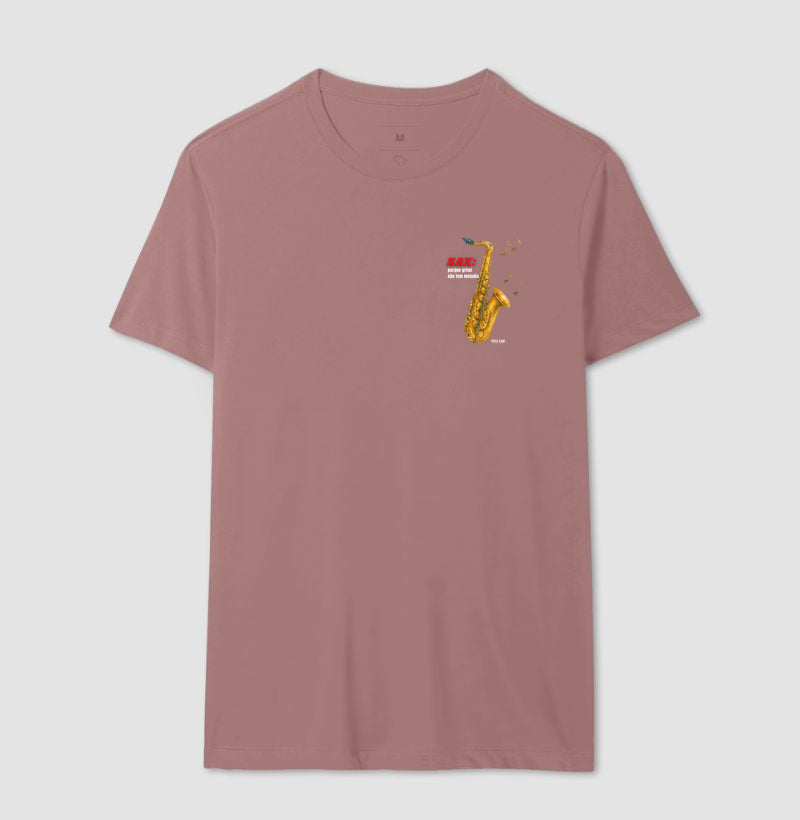 Sax: Gritar não é Melogia (lateral) -  Camiseta e Baby Look Confort