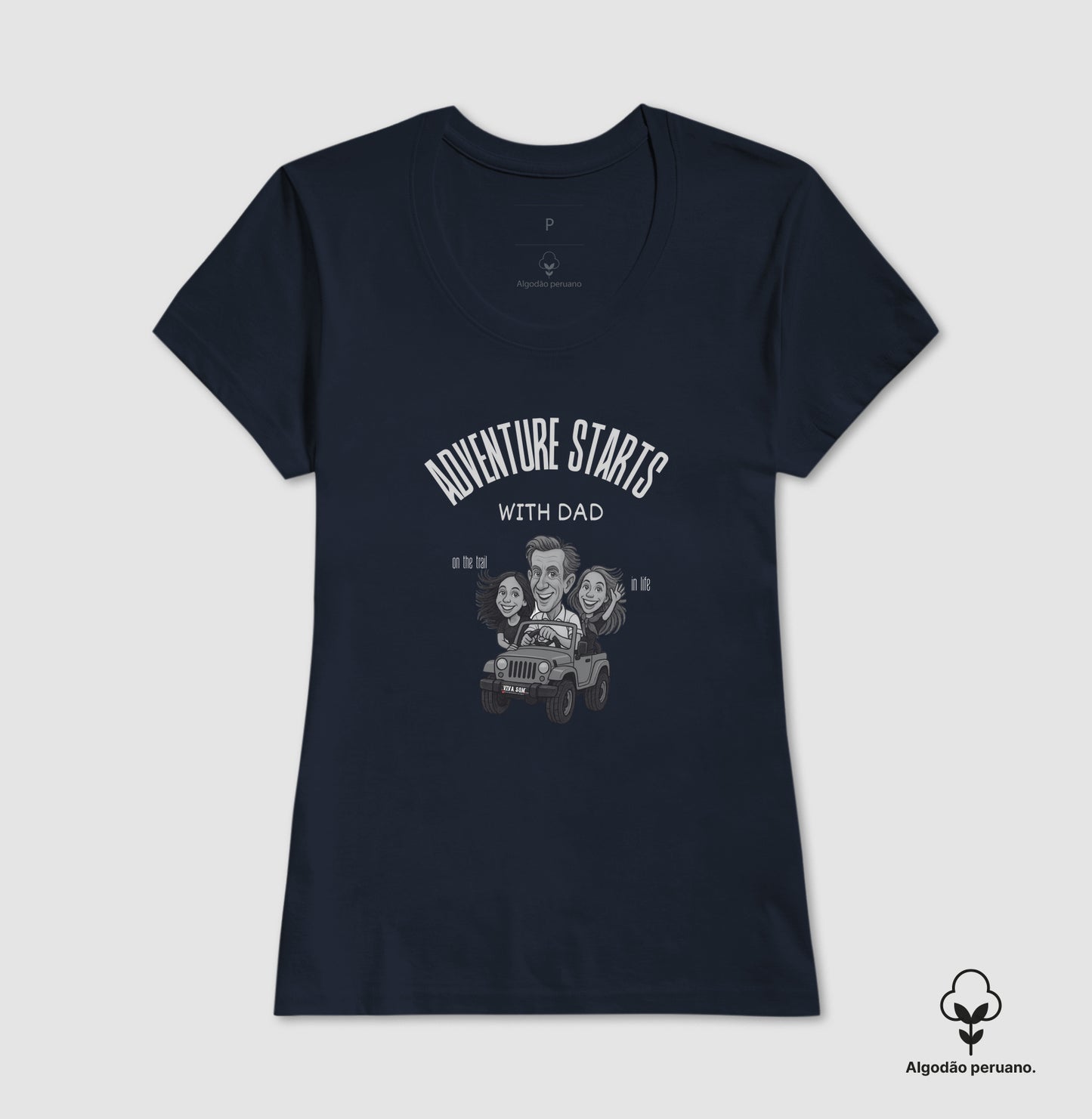 Algodão Peruano - Pai aventureiro no Jeep - Camiseta Masculina (clássica) e Feminina (baby look)