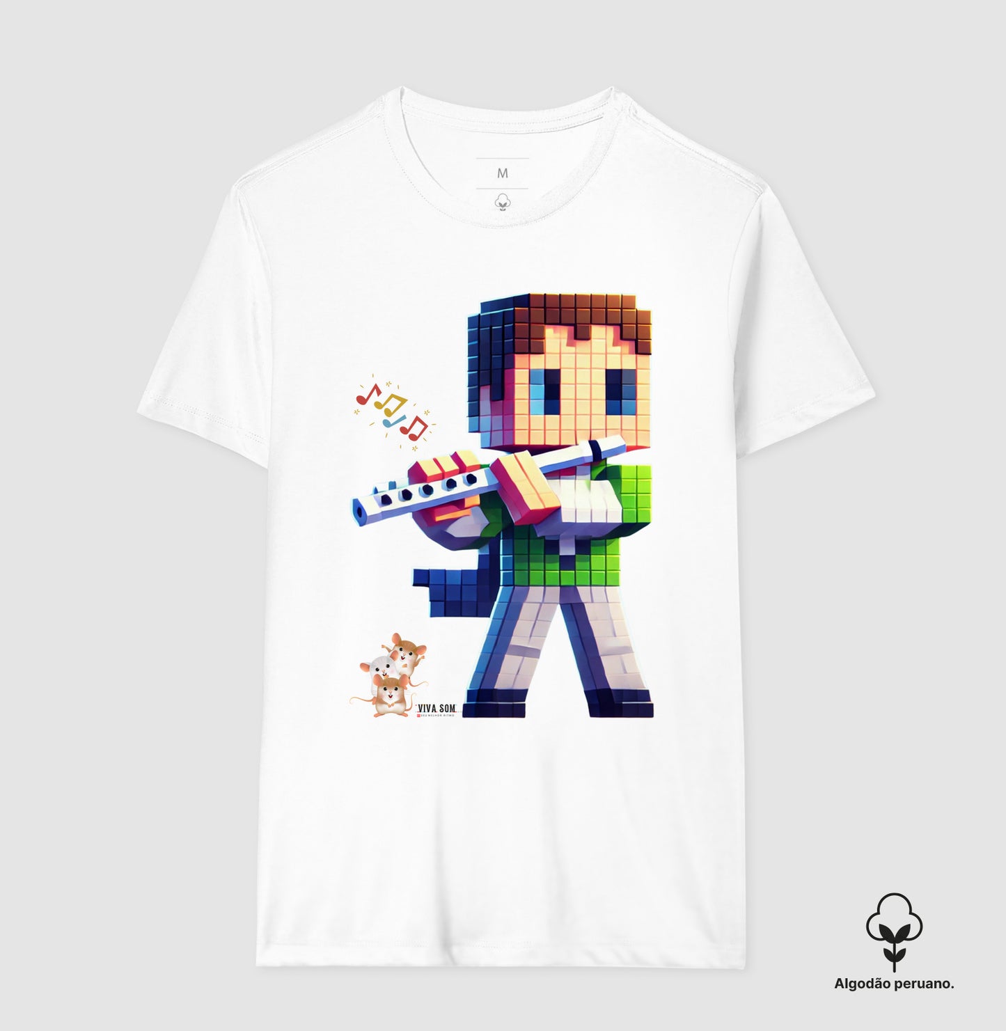 Flautista No pixel - Camiseta Chique Masculina e Feminina ( Algodão Peruano)