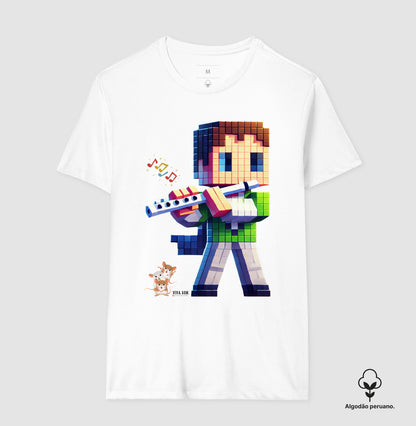 Flautista No pixel - Camiseta Chique Masculina e Feminina ( Algodão Peruano)