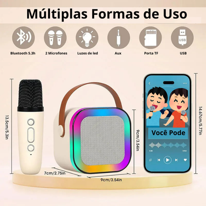 Karaokê Viva Som - Caixa de Som Blootooth com 2 Microfones sem fio