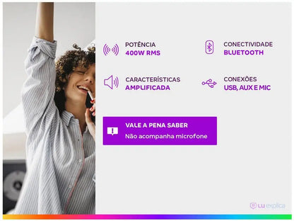 Caixa de Som Bluetooth 400W FESTA PLUS – Portátil e Amplificada com USB