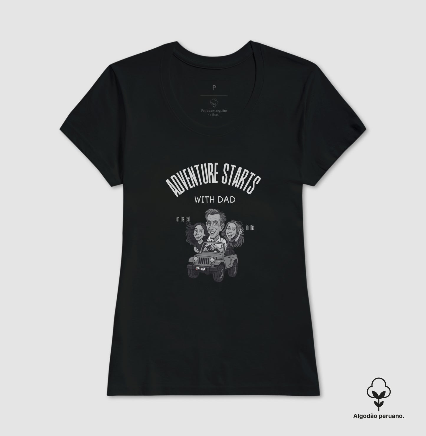 Algodão Peruano - Pai aventureiro no Jeep - Camiseta Masculina (clássica) e Feminina (baby look) 497146