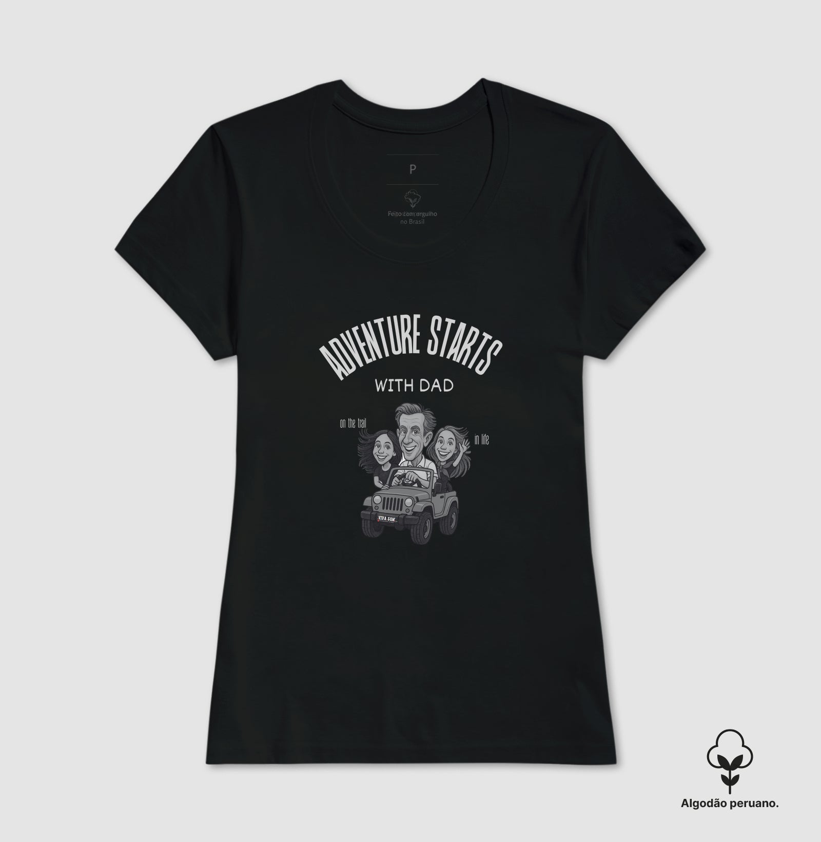 Algodão Peruano - Pai aventureiro no Jeep - Camiseta Masculina (clássica) e Feminina (baby look) 497146