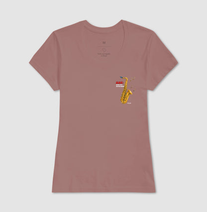 Sax: Gritar não é Melogia (lateral) -  Camiseta e Baby Look Confort