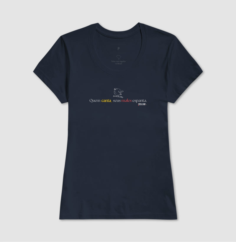 Minimal “Quem Canta, Seus Males Espanta - Camiseta Confort Masculina / Feminina (100% Algodão) 497146