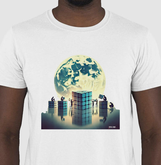A LUA E O CUBO - Camiseta Confort Masculina e Feminina