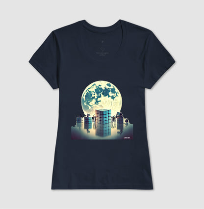 A LUA E O CUBO - Camiseta Confort Masculina e Feminina