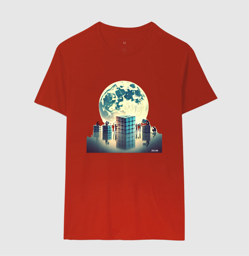 A LUA E O CUBO - Camiseta Confort Masculina e Feminina
