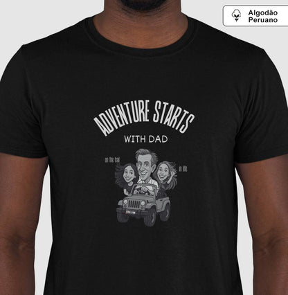Algodão Peruano - Pai aventureiro no Jeep - Camiseta Masculina (clássica) e Feminina (baby look)