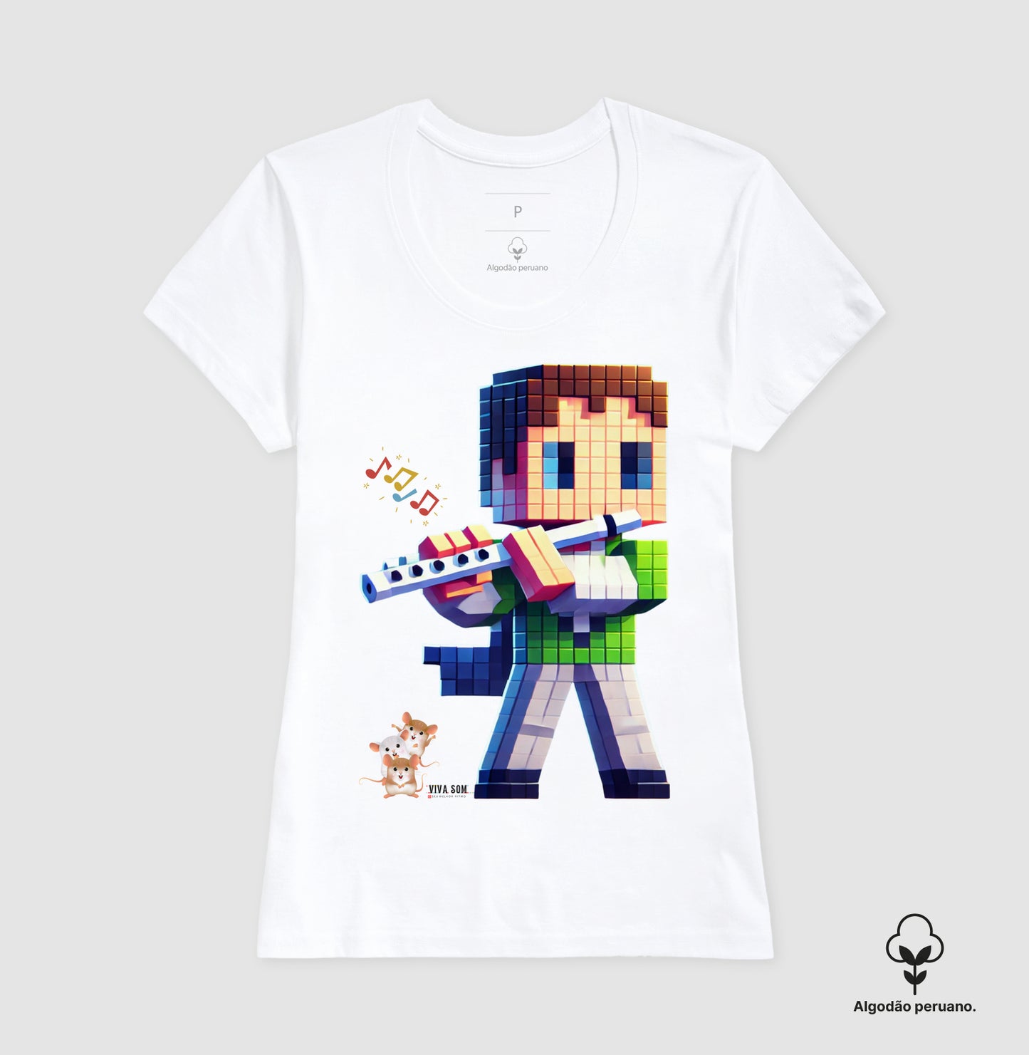 Flautista No pixel - Camiseta Chique Masculina e Feminina ( Algodão Peruano)