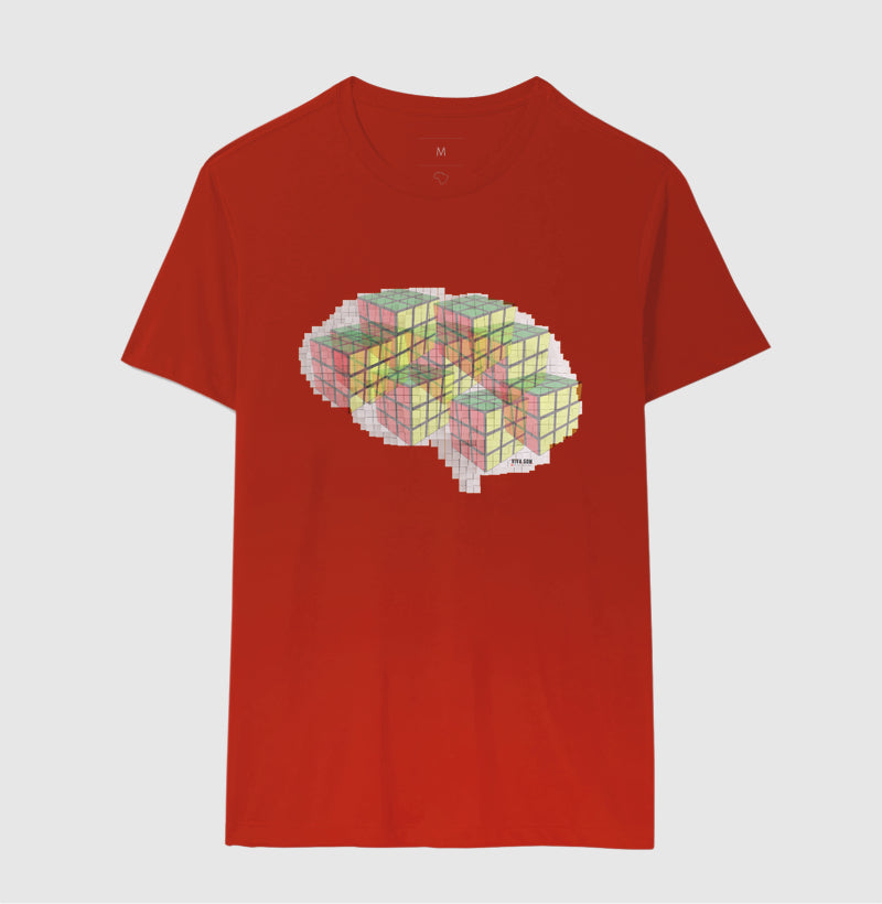 O Cérebro  com cubos mágicos - Camiseta Confort Masculina e Feminina
