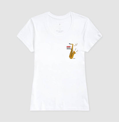 Sax: Gritar não é Melogia (lateral) -  Camiseta e Baby Look Confort