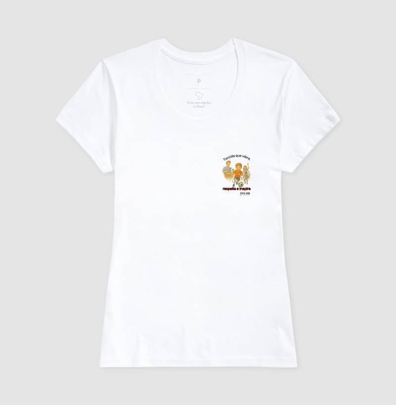Futebol - Torcida que vibra, respeita e inspira (lateral superior)  - Camiseta Masculina(clássica) Feminina (baby look)