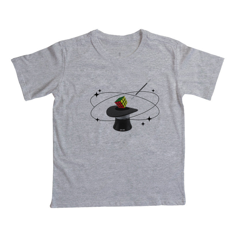 Cartola mágica e cubo mágico - camiseta infantil unissex