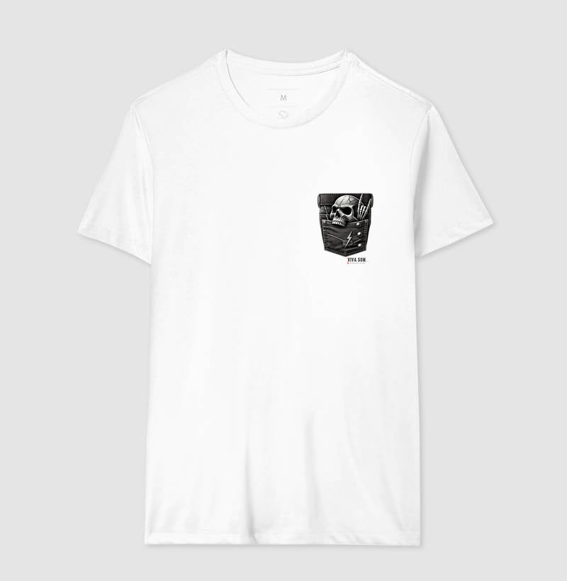 Rock: Bolso da Caveira - Camiseta Confort Masculina e Feminina