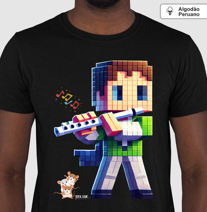 Flautista No pixel - Camiseta Chique Masculina e Feminina ( Algodão Peruano)