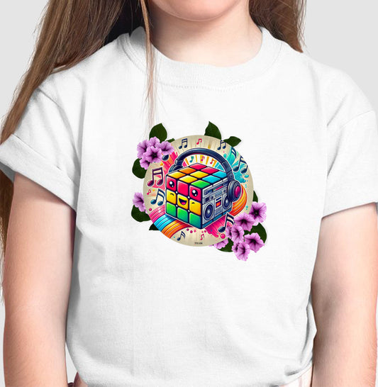 Cubo mágico na música - Camiseta infantil feminina