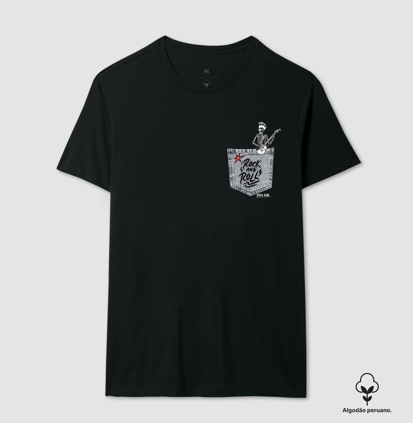 Bolso Jeans Rock'n'roll - Camiseta Masculina e Feminina (Algodão Peruano) 497146
