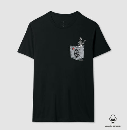 Bolso Jeans Rock'n'roll - Camiseta Masculina e Feminina (Algodão Peruano) 497146