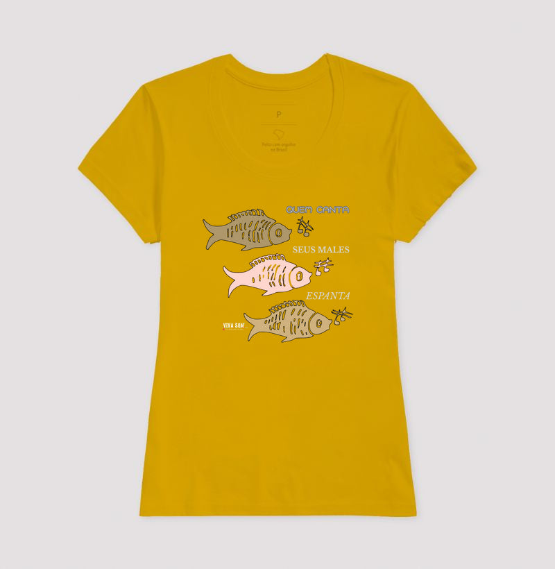 Peixes Cantores “Quem Canta, Seus Males Espanta - Camiseta Confort Masculina / Feminina (100% Algodão) 497146