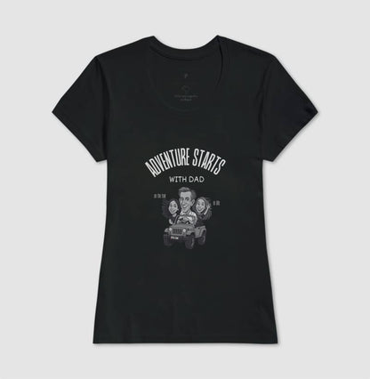 Pai aventureiro no Jeep - Camiseta Masculina (clássica) e Feminina (baby look) - Confort