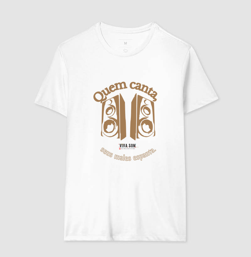 Caixas de Som “Quem Canta, Seus Males Espanta” - Camiseta Confort Feminina / Masculina (100% Algodão) 497146