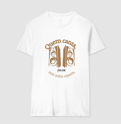 Caixas de Som “Quem Canta, Seus Males Espanta” - Camiseta Confort Feminina / Masculina (100% Algodão) 497146