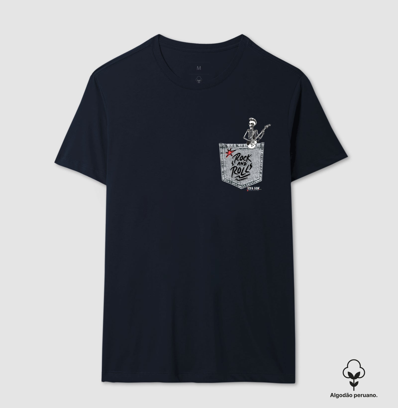 Bolso Jeans Rock'n'roll - Camiseta Masculina e Feminina (Algodão Peruano) 497146