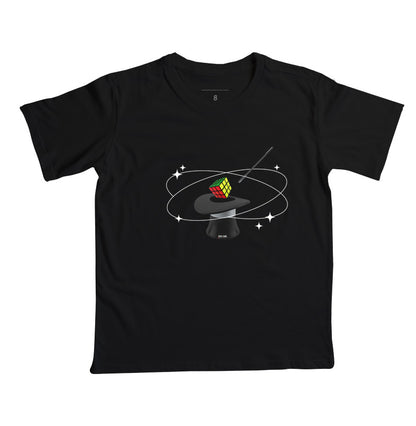 Cartola mágica e cubo mágico - camiseta infantil unissex