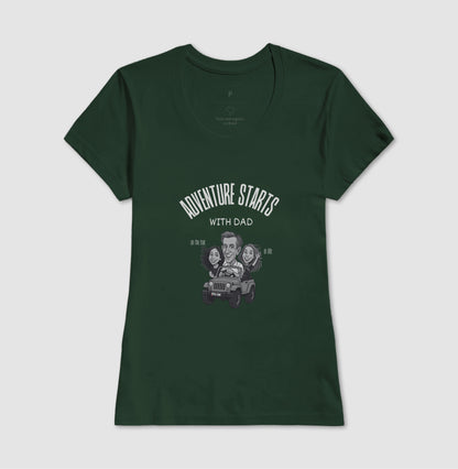 Pai aventureiro no Jeep - Camiseta Masculina (clássica) e Feminina (baby look) - Confort