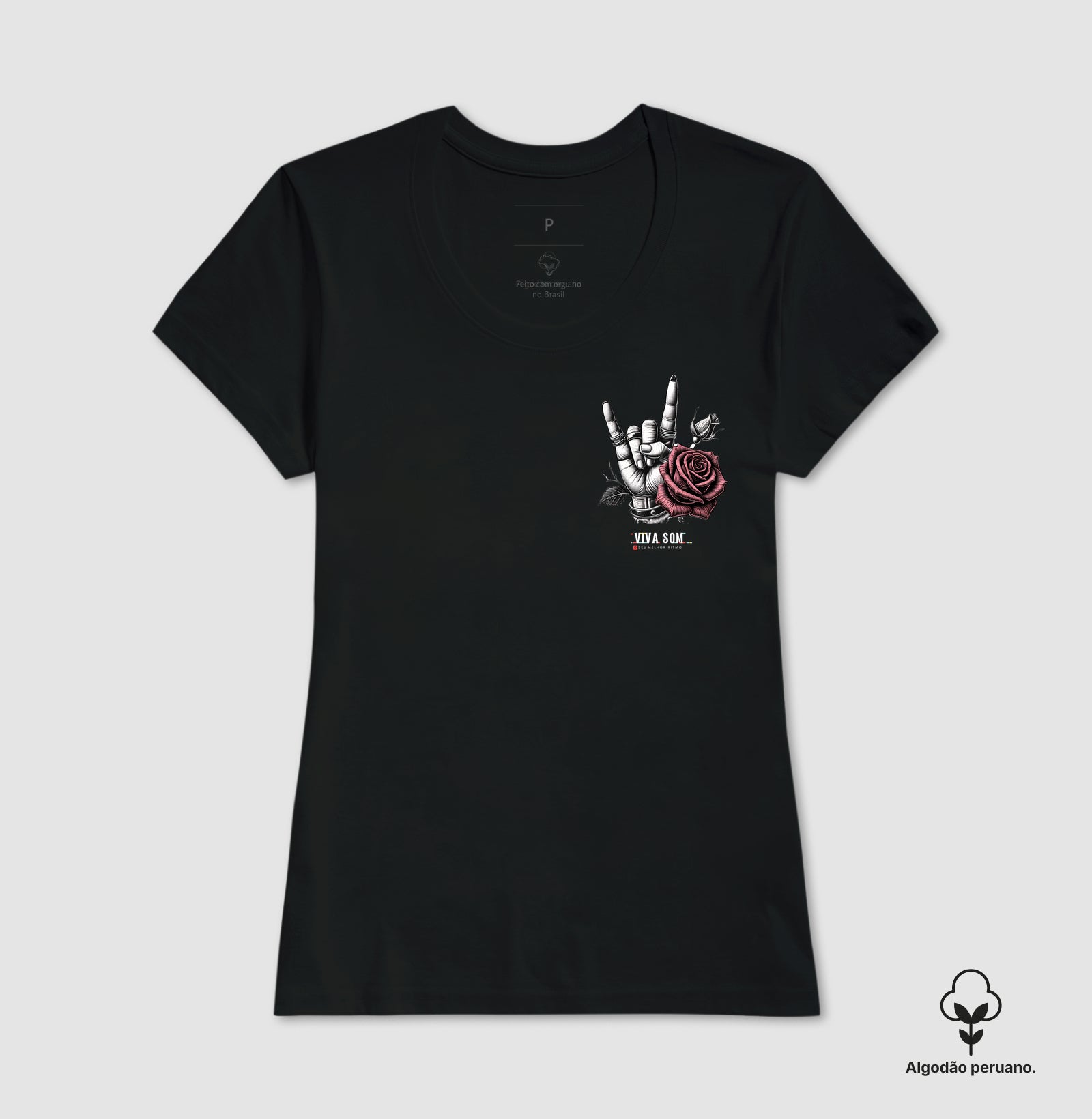 Símbolo do Rock e a Flor - Camiseta masculina e Feminina ( algodão peruano) 497146