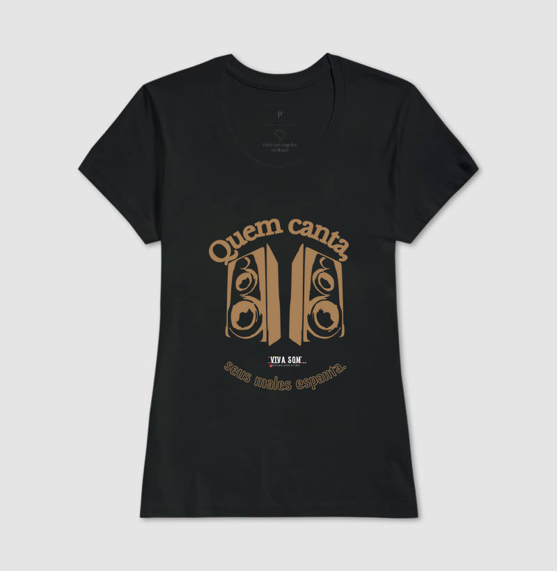 Caixas de Som “Quem Canta, Seus Males Espanta” - Camiseta Confort Feminina / Masculina (100% Algodão) 497146
