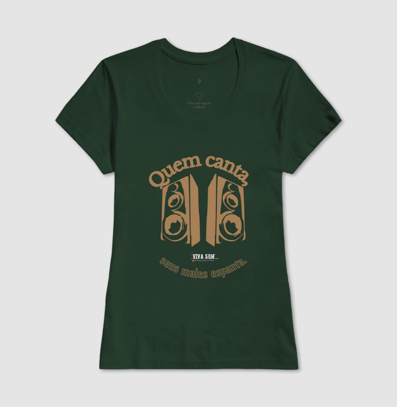 Caixas de Som “Quem Canta, Seus Males Espanta” - Camiseta Confort Feminina / Masculina (100% Algodão) 497146