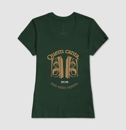 Caixas de Som “Quem Canta, Seus Males Espanta” - Camiseta Confort Feminina / Masculina (100% Algodão) 497146