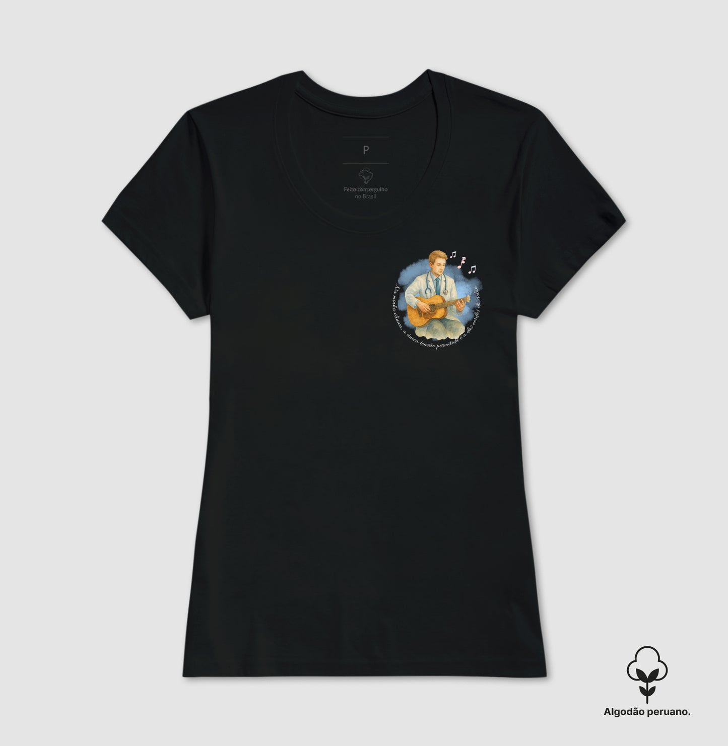 Médico:  tensão só nas cordas do violão (lateral) - Camiseta