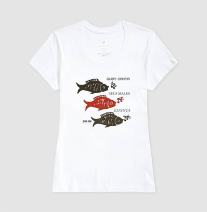 Peixes Cantores “Quem Canta, Seus Males Espanta - Camiseta Confort Masculina / Feminina (100% Algodão) 497146