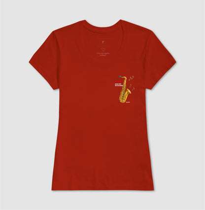 Sax: Gritar não é Melogia (lateral) -  Camiseta e Baby Look Confort