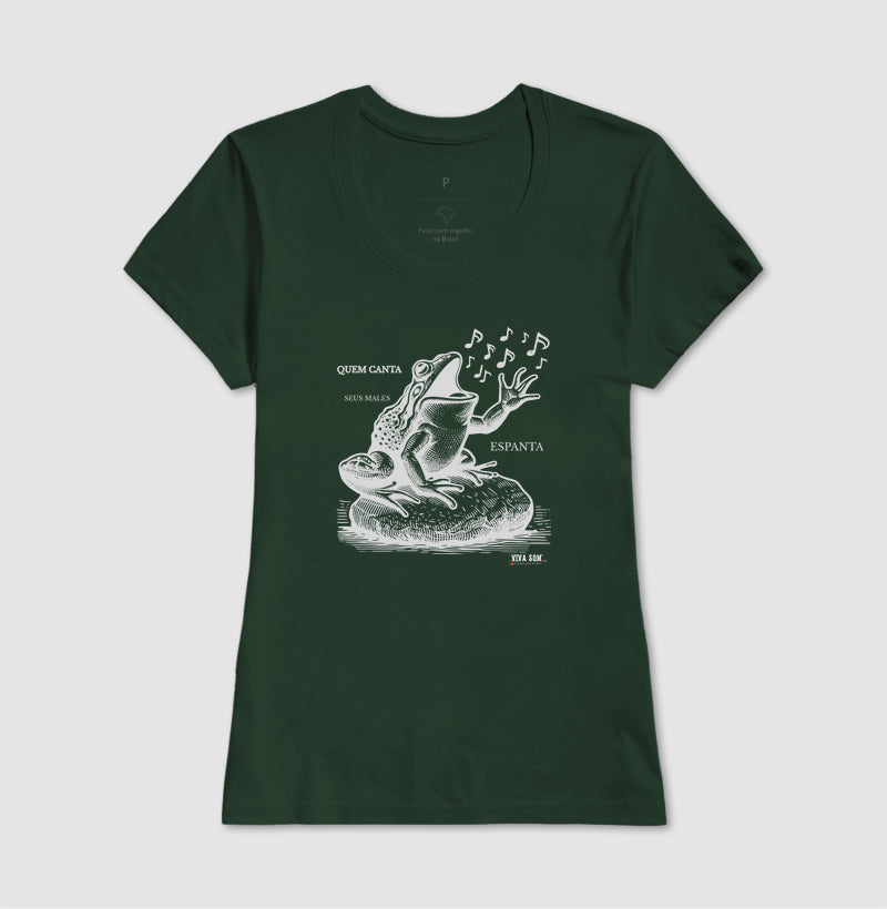 Sapo Cantor “Quem Canta, Seus Males Espanta - Camiseta Confort Feminina / Masculina (100% Algodão) 497146