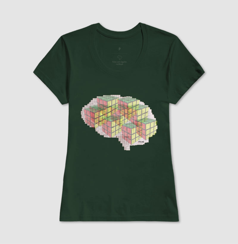 O Cérebro  com cubos mágicos - Camiseta Confort Masculina e Feminina