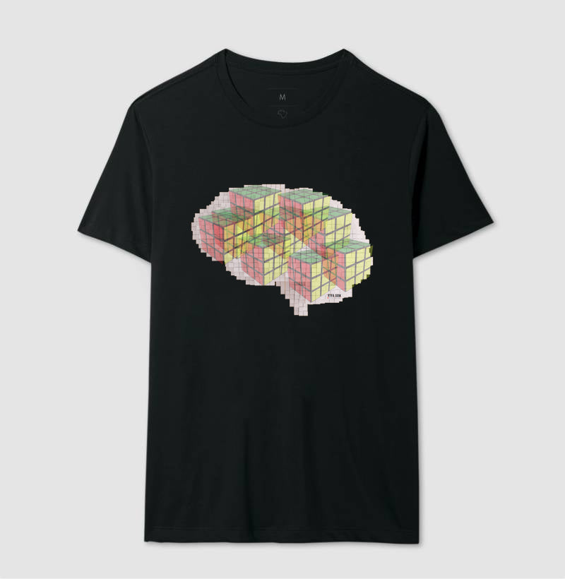 O Cérebro  com cubos mágicos - Camiseta Confort Masculina e Feminina