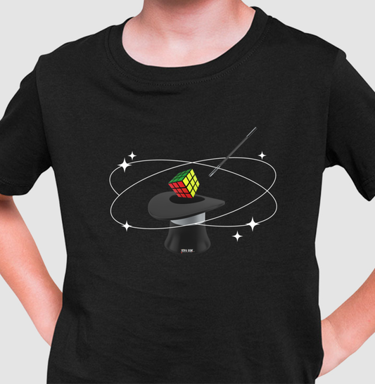 Cartola mágica e cubo mágico - camiseta infantil unissex