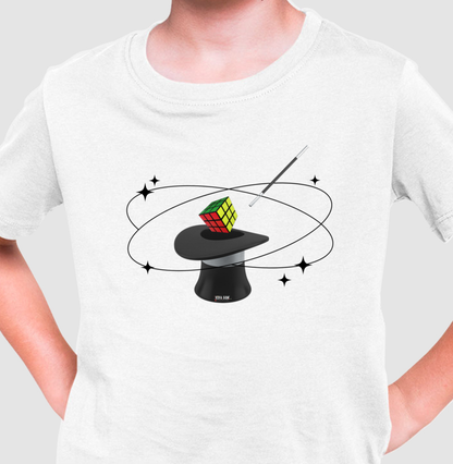 Cartola mágica e cubo mágico - camiseta infantil unissex