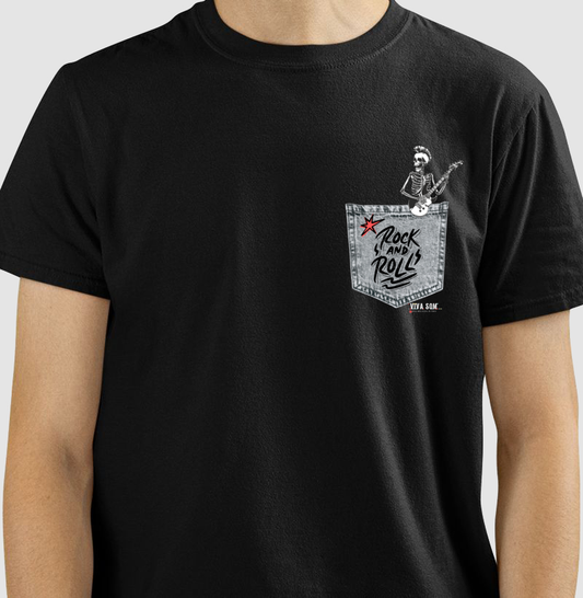 Bolso Jeans Rock'n'roll - Camiseta Masculina e Feminina (Algodão Peruano)