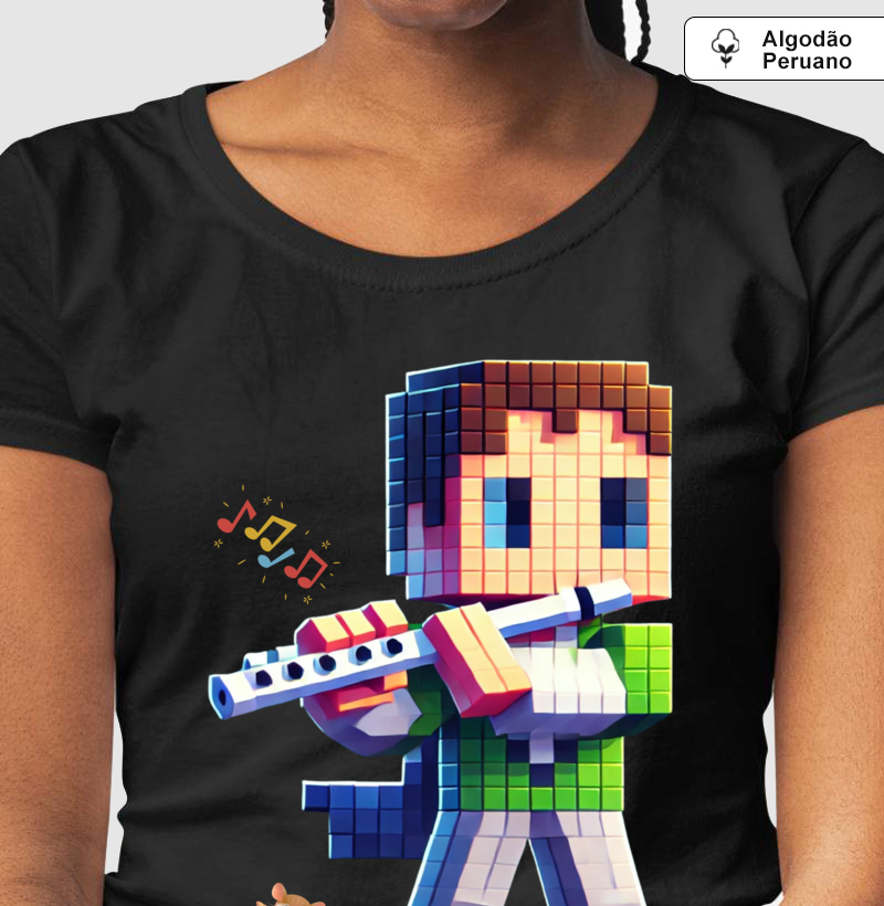 Flautista No pixel - Camiseta Chique Masculina e Feminina ( Algodão Peruano)